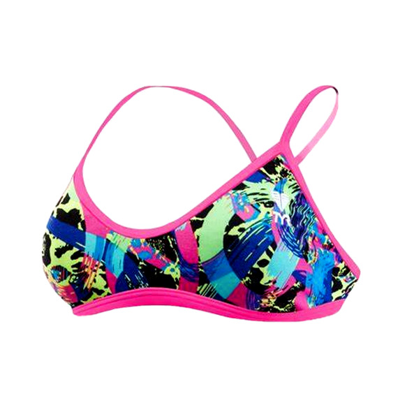 TYR DuraFast One Enso Trinity Swim Top Pink Black Yellow - Size Large 10/12 $30 - Picture 2 of 8